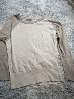 LOFT Cream Body with Tan Raglan Sleeve Lightweight Sweater